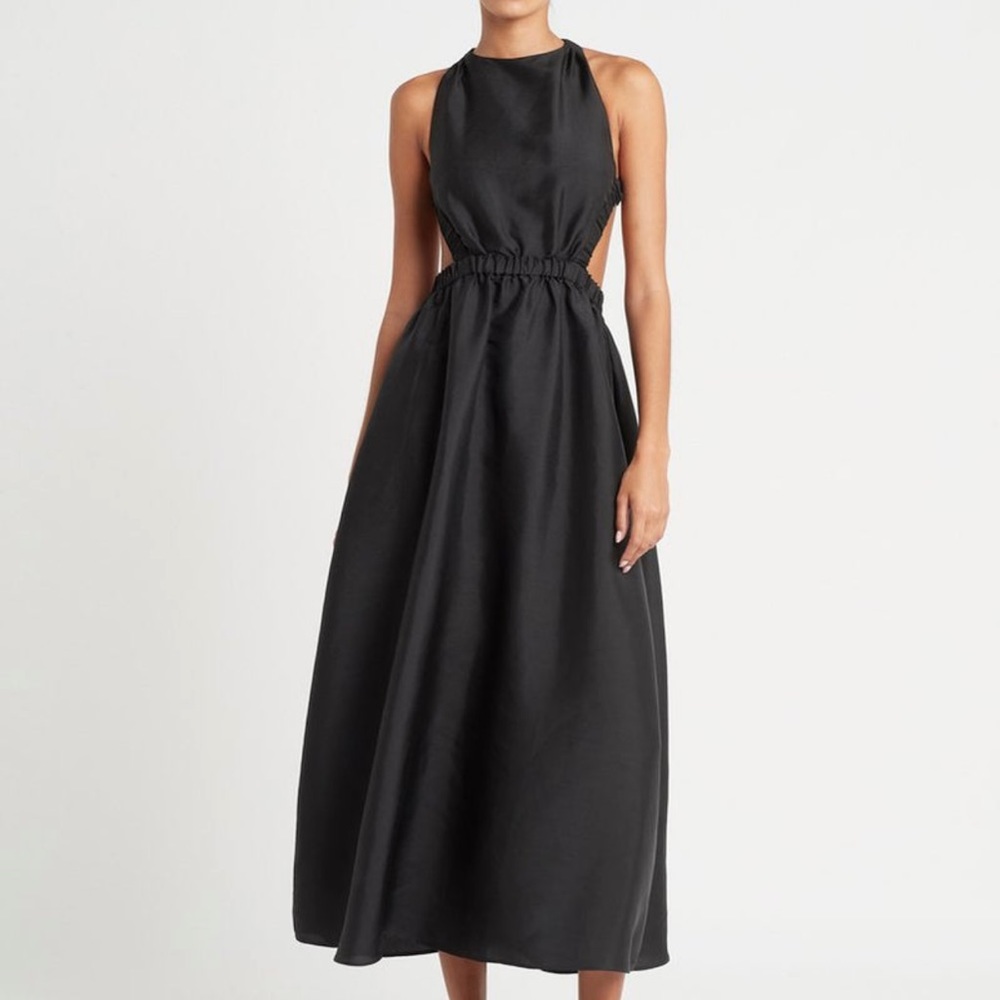 SIR The Label Black Linen Alena Cross Back Dress